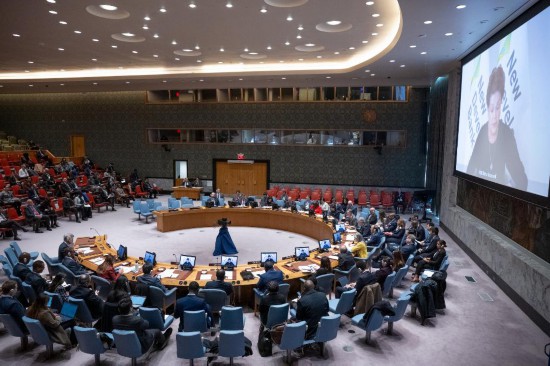 這是2023年11月20日在位于紐約的聯(lián)合國總部拍攝的安理會(huì)“共同發(fā)展促進(jìn)持久和平”公開辯論會(huì)現(xiàn)場。中國作為輪值主席，倡議聯(lián)合國安理會(huì)20日舉行主題為“共同發(fā)展促進(jìn)持久和平”的公開辯論會(huì)。新華社發(fā)（聯(lián)合國供圖/埃斯金德·德貝卜攝）