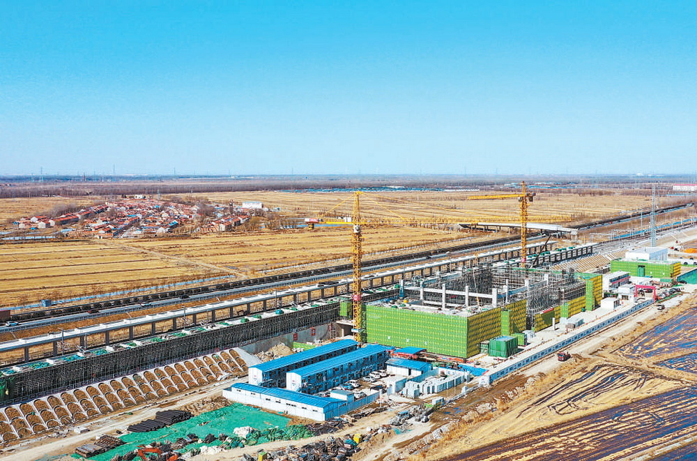 2月26日拍攝的建設中的京濱鐵路周良站（無人機照片）。