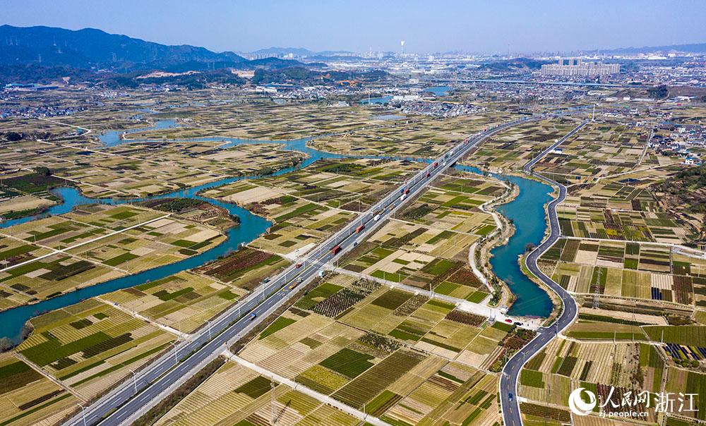 寧波市北侖區(qū)柴橋街道的萬(wàn)畝花田猶如打翻的調(diào)色盤(pán)。人民網(wǎng) 章勇濤攝